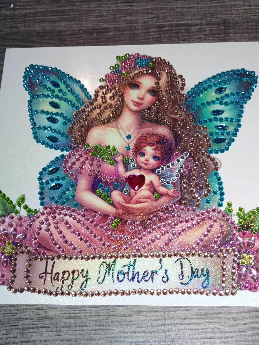 Handmade Mother's Day Card Diamond Painted With Cross Bracelet